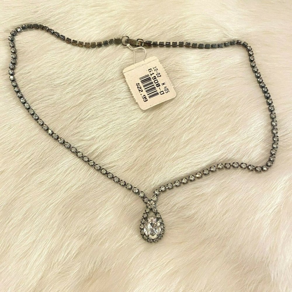Vtg Victorian Necklace Teardrop‎ Rhinestone Regency Elegant Event Formal 6733